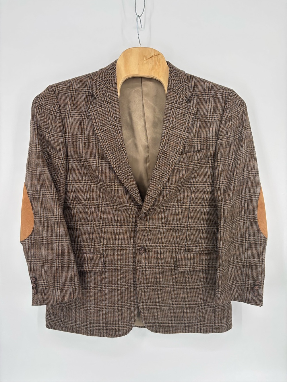 Meeting Street Mens 42R Lambswool Plaid Blazer Sports Coat Suede Elbow Patches